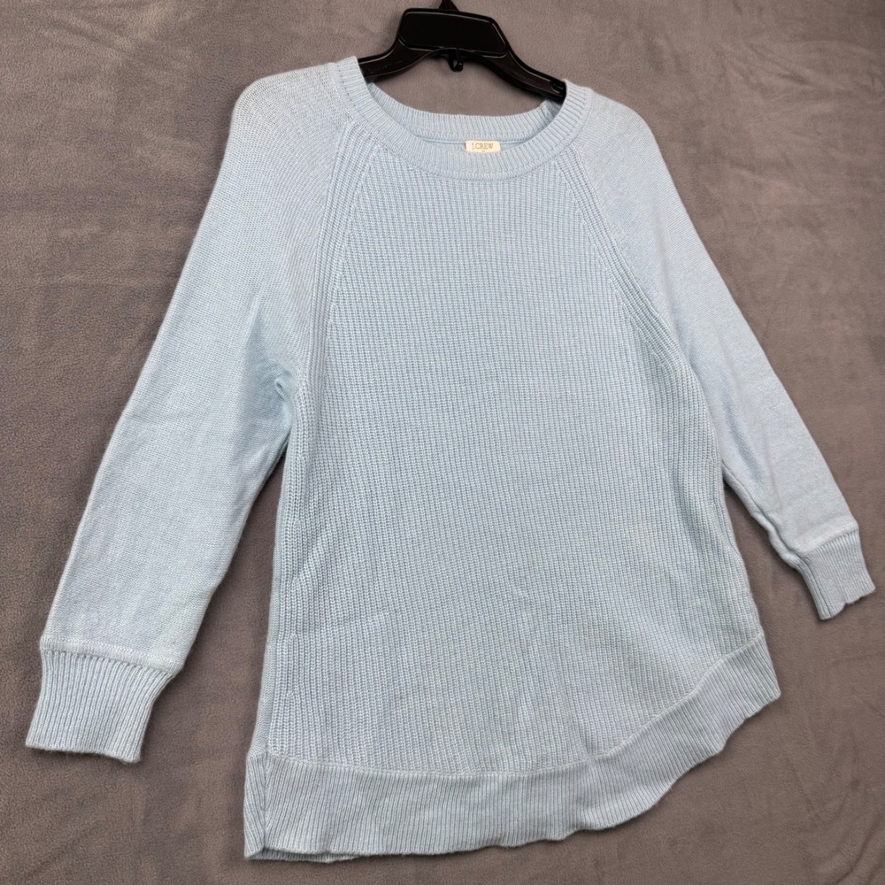 J. Crew Light‎ Blue Waffle Knit Merino Wool Blend Crew Neck Sweater Small - Picture 3 of 7